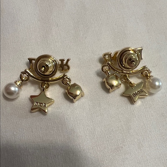 Dior Gold-Tone Logo Earrings with Pearls, Crystals & Stars - Picture 4 of 4
